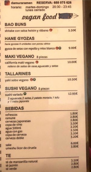 Vegan menu at Damura in Valencia