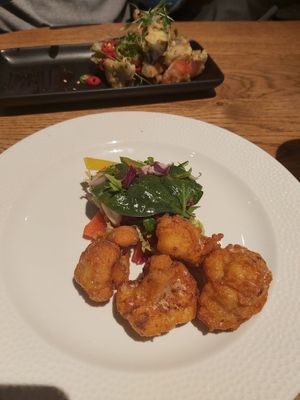 Veg tempura (back) Cauliflower wings (front) at Scott's in Troon