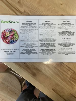 Menu at The Superfood Co in Marietta