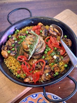 Mushroom and Roasted Garlic Paella   at Cafe Sevilla in Long Beach