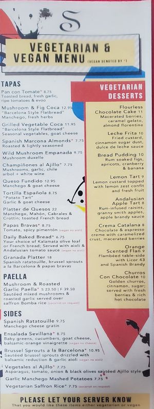 Vegetarian/vegan menu at Cafe Sevilla in Long Beach