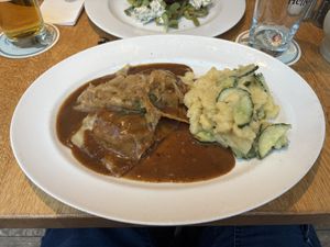 Vegan maultaschen with potatoe salad   at Constanzer Wirtshaus in Konstanz