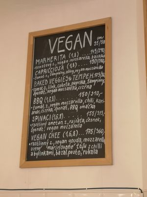 Vegan menu at La Pizza Berra in Liberec