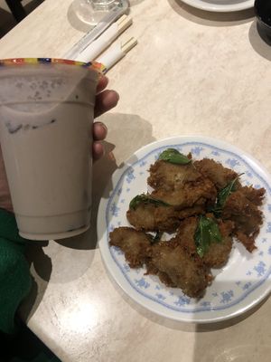 taro milk tea and fried chicken  at Tea Master in Fortitude Valley