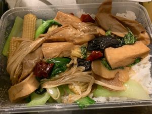 Stir fried Xingbao mushrooms in 3 cup sauce with rice. Really good    at Tea Master in Fortitude Valley