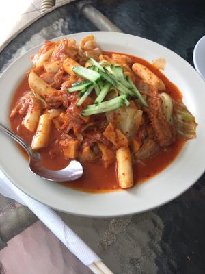 Kimchi Stir Fry Rice Cakes. Vegan. Favourite dish.  at Tea Master in Fortitude Valley