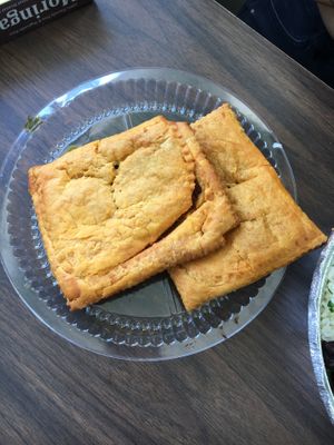 Pumpkin patties. at Belmont Vegetarian Restaurant in Worcester