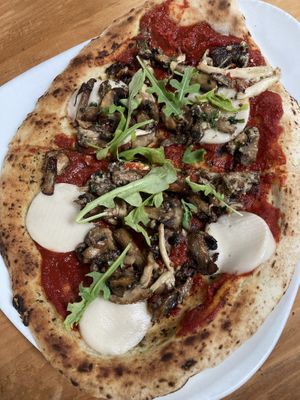 Garlic mushroom flatbread at The Eating Gorilla in Penrhyndeudraeth
