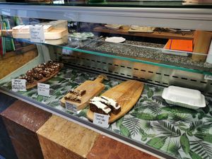Cake selection (they sold out of a lot whilst we were there hence the empty shelves!) at The Eating Gorilla in Penrhyndeudraeth