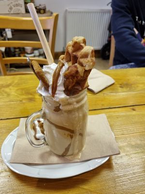 Waffle freak sake (amazing!!) at The Eating Gorilla in Penrhyndeudraeth