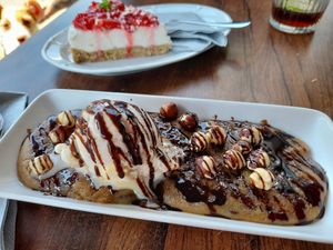Warm chocolate cookie dough with vanille icecream.go for it! at The Eating Gorilla in Penrhyndeudraeth