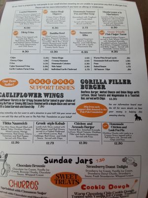 Menue at The Eating Gorilla in Penrhyndeudraeth