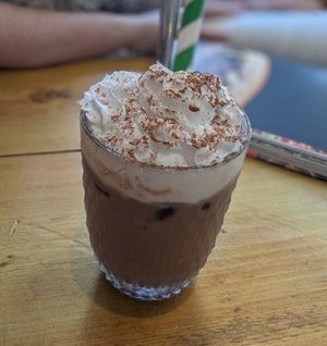 Iced hot chocolate with cream at The Eating Gorilla in Penrhyndeudraeth