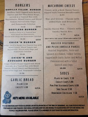 Menü at The Eating Gorilla in Penrhyndeudraeth