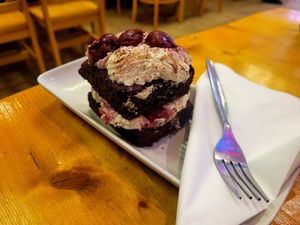 Black Forest Square (made without gluten). at The Eating Gorilla in Penrhyndeudraeth