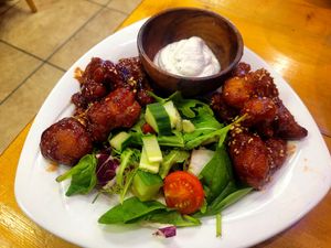 Cauliflower Wings (mixed flavours). at The Eating Gorilla in Penrhyndeudraeth