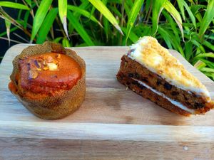 Lemon, Chia, & Pistachio Muffin and Carrot, Ginger & Walnut Cake. at The Eating Gorilla in Penrhyndeudraeth
