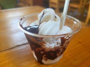 Vanilla Soft Serve with Chocolate Sauce. at The Eating Gorilla in Penrhyndeudraeth