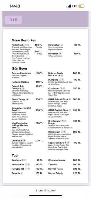 menü at OMM INN in Eskisehir