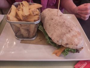 Vegan burger and chips at Da Michele in Venice