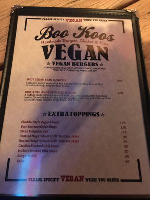 Slightly limited vegan menu with just 2 options  at Boo Koos in Helston