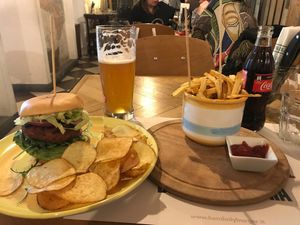 Vegan Burger and fries really good. Home made Crisps (chips) are amazing. Great staff and good atmosphere  at Ham Holy Burger - Marghera in Milan