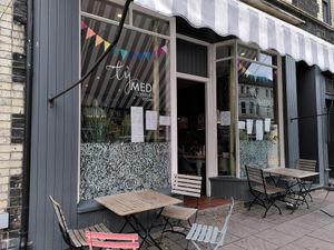 The outside area (September 2021) at Ty Medi in Machynlleth