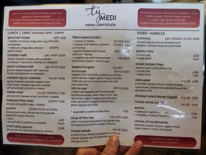 Menu page 1 (Feb 2025) at Ty Medi in Machynlleth