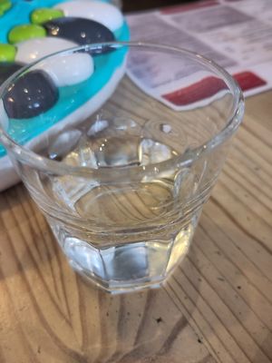 Glass of water (Feb 2025) at Ty Medi in Machynlleth