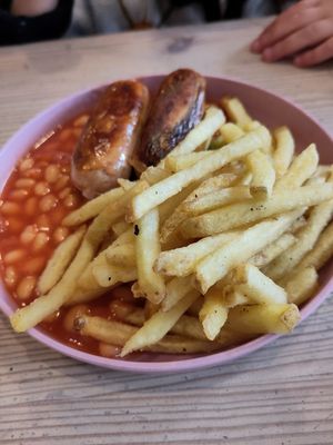 Sausages and chips for kids (Feb 2025) at Ty Medi in Machynlleth