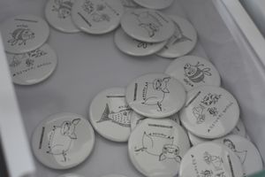 Pins for sale to raise funds  at Casa Animal Antiespecista in Playa Del Carmen