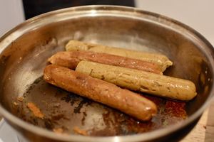 Sausage seitan at Casa Animal Antiespecista in Playa Del Carmen