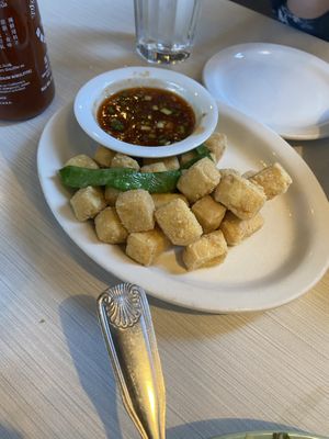 Crispy tofu with spicy awesome sauce at Blue Koi in Kansas City