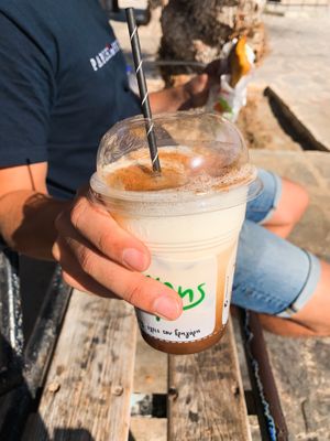 Ice latte with soy milk at Gregory's in Milos