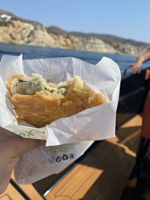 Spanakopita (spinach pie)  at Gregory's in Milos