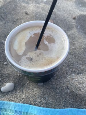 Freddo cappuccino with soy milkk  at Gregory's in Milos