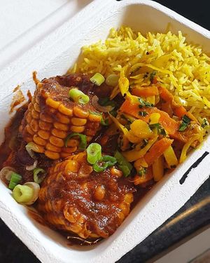 'Feelin' Corny' chunky veg in a tomato stew, finger licking good! at The Humble Veg  in West London