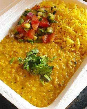 'Lentil love'red lentils cooked in cumin and coconut. Our most popular rice box! at The Humble Veg  in West London