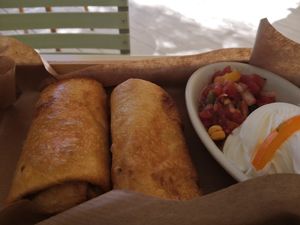 Veggie chimichanga at Picasso on the Beach in Naxos
