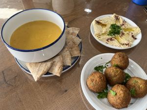 Lentil soup and falafel with hummus   at Havenly in New Haven