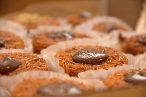 Havenly Kunafa is crafted from sweet ribbons of fillo dough pressed around the filling of your choice. We offer fair-trade chocolate and traditional walnut Kunafa, all 100% vegan. at Havenly in New Haven