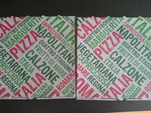 Two vegan pizzas we took away at Pizza Panorama in Castanet-tolosan