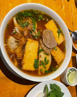 Loaded noodle soup   at Sen Vegan House in Ho Chi Minh City