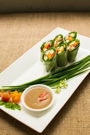 Fresh mustard leaf roll at Sen Vegan House in Ho Chi Minh City