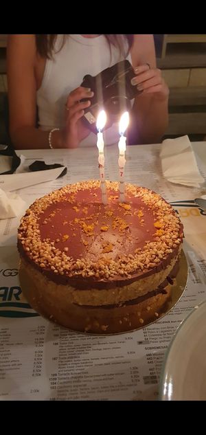 O meu bolo de aniversário :)) massa de amêndoas com laranja e recheio de doce de leite e chocolate at Soul - Alimentação Saudável e do Bem in Braga