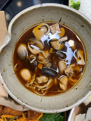 Detox Herbal Soup with Rice	  RM 19.90 at Minf Houze Vegan Cafe in Kuala Lumpur