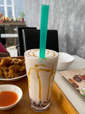 boba caramel mylk tea for $7.90 at Minf Houze Vegan Cafe in Kuala Lumpur