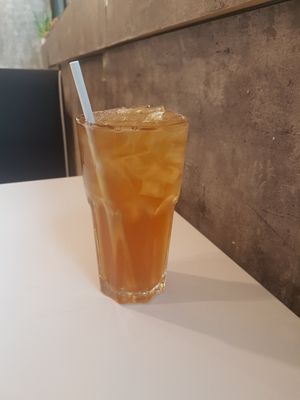 Cold peach tea at Minf Houze Vegan Cafe in Kuala Lumpur