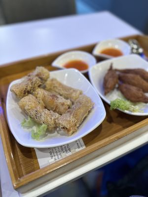 Vietnamese spring roll and pumpkin cones  at Minf Houze Vegan Cafe in Kuala Lumpur