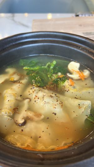 Dumpling spinach soup  at Minf Houze Vegan Cafe in Kuala Lumpur